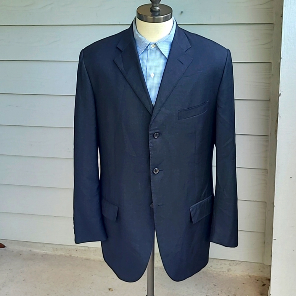 POLO RALPH LAUREN‎ Italy Charcoal Grey Blue Label Virgin Wool Sz 44 L Sport Coat